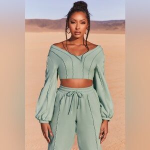 Oh Polly - Bardot Crop Top in Light Green - Medium / 8 US - New with Tag